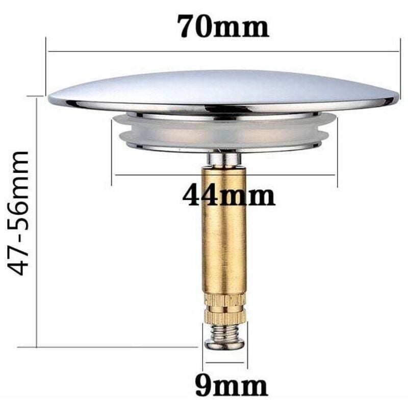 Bouchon de Baignoire, Ø 70 mm, avec Double Joint, Réglable en Hauteur, Bouchon de Baignoire Universel, Clapet de Lavabo, en Laiton Trempé avec - 2