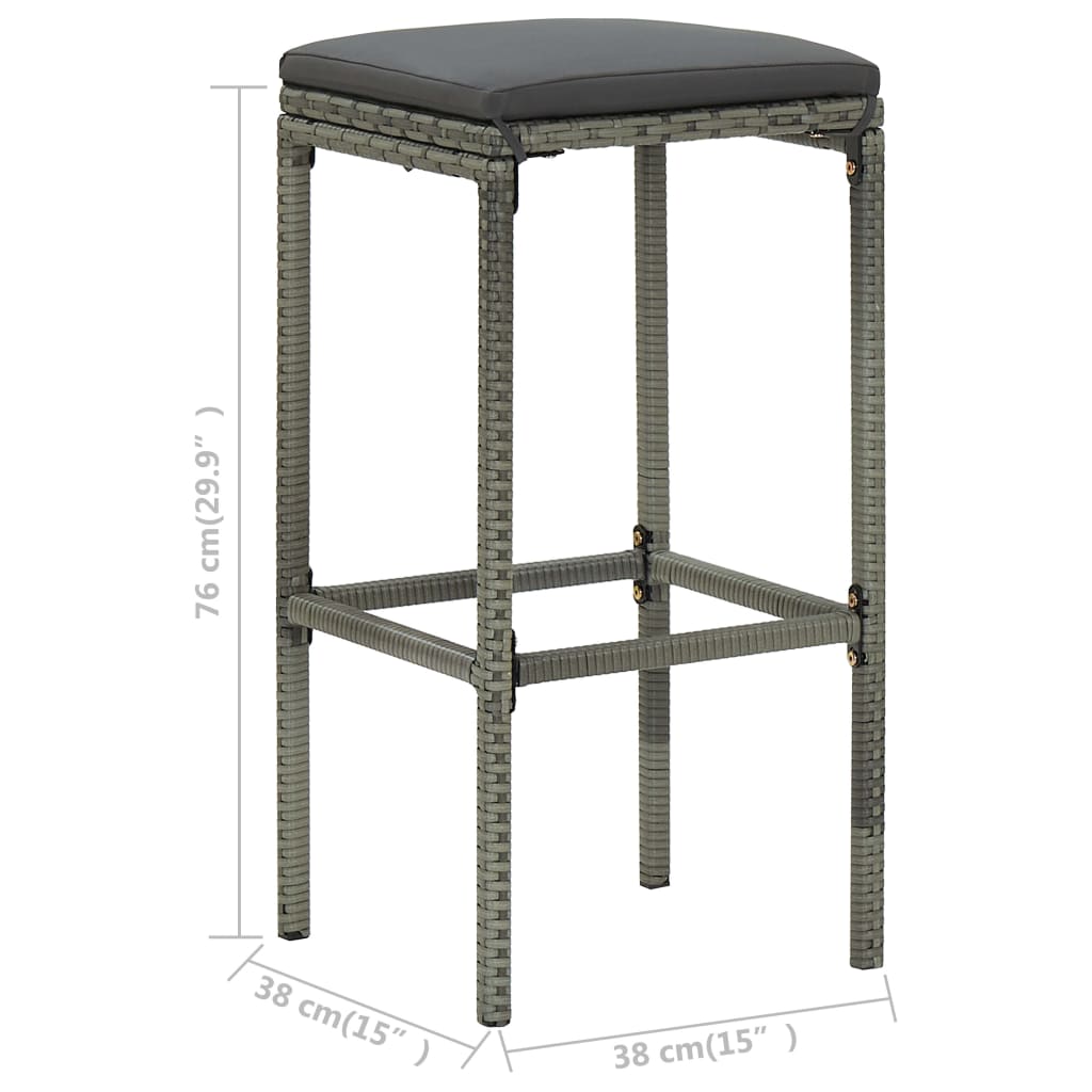 Tabourets de bar avec coussins 2 pcs Gris Résine tressée - 8