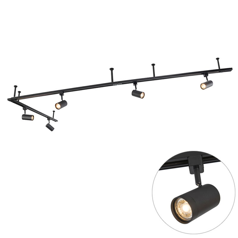 Nowoczesny wiszący system oświetlenia szynowego z 5 czarnymi reflektorami jednofazowymi - Iconic Jeana