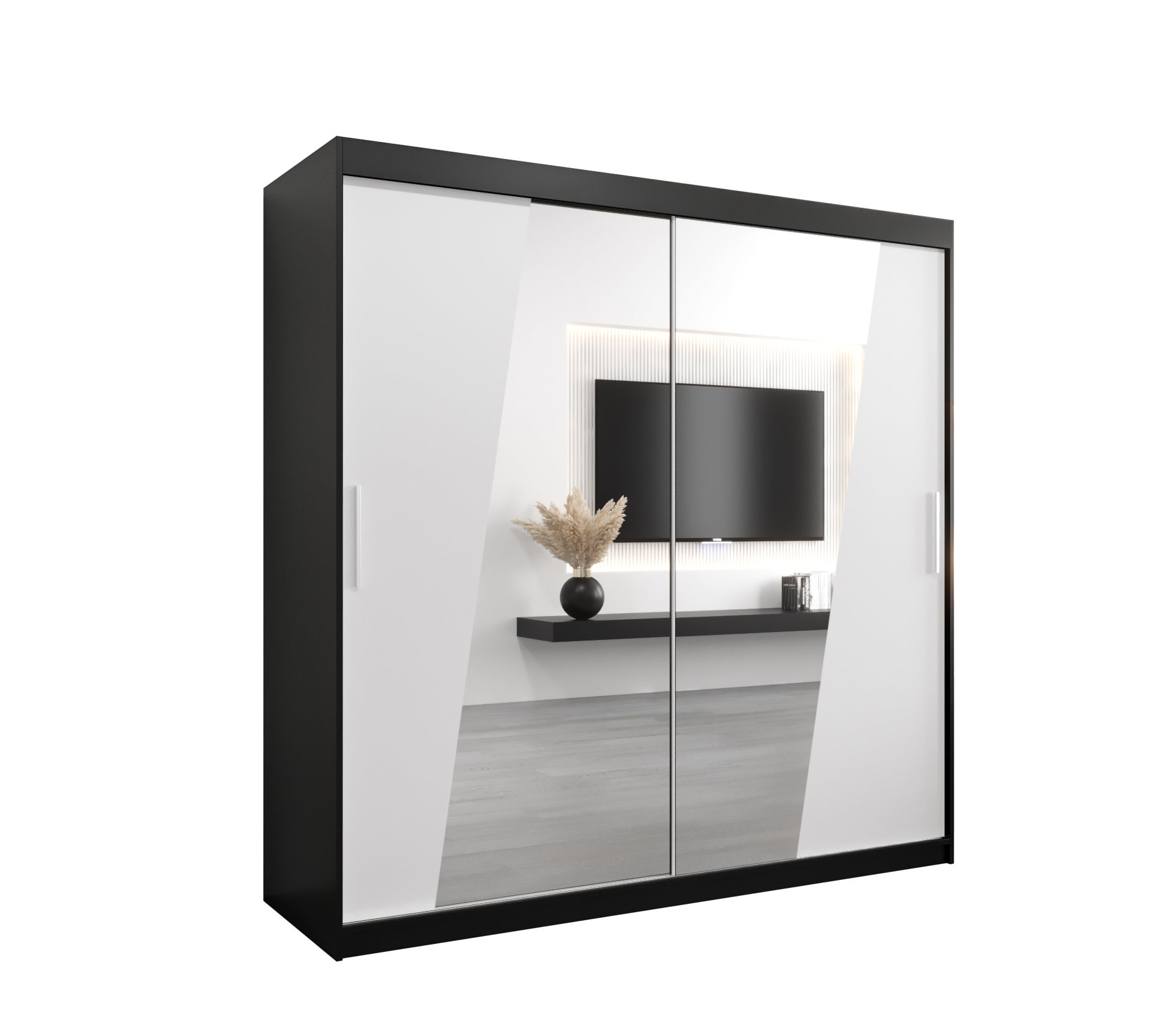 Szafa przesuwna garderoba RHOMB 200 x 62 x 200 cm Czarny + Biały - Abiks Meble