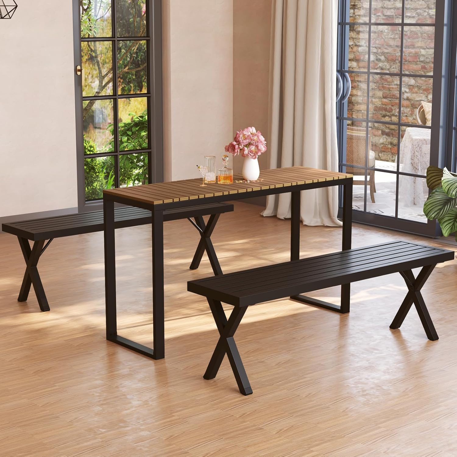 Table Bar Exterieur, Table Haut Extérieur, Console Jardin Exterieur Structure Résistante en Métal, Cour et Terrasse, Charge 60KG, 129x42x75CM - 2