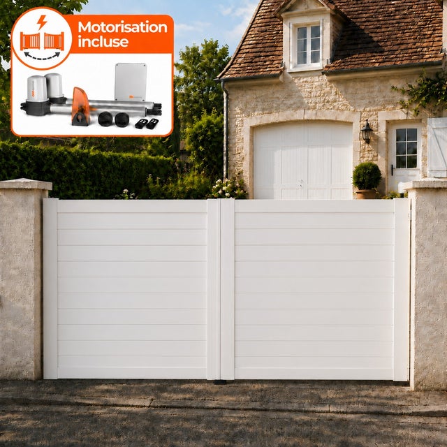 Portail battant électrique PVC blanc avec moteur Sentinel H 140 x L 350 ARLES