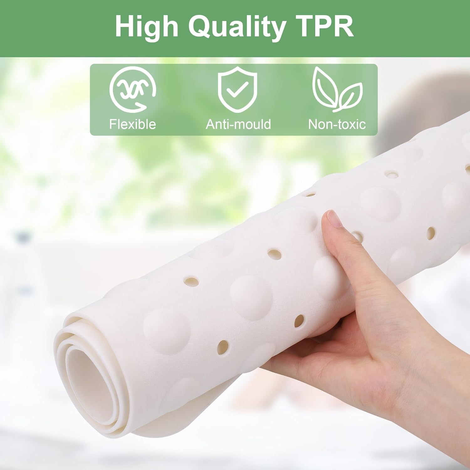 Tapis de Douche d'angle Antidérapant 70x70 cm, avec Ventouses et Trous de Drainage, pour la Douche Intérieure, Tapis de Douche Antidérapant, Blanc - 3