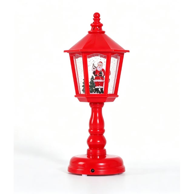 Decoraciones navideñas, lámpara de mesa con agua, luz y música, adornos navideños creativos y luces nocturnas.
