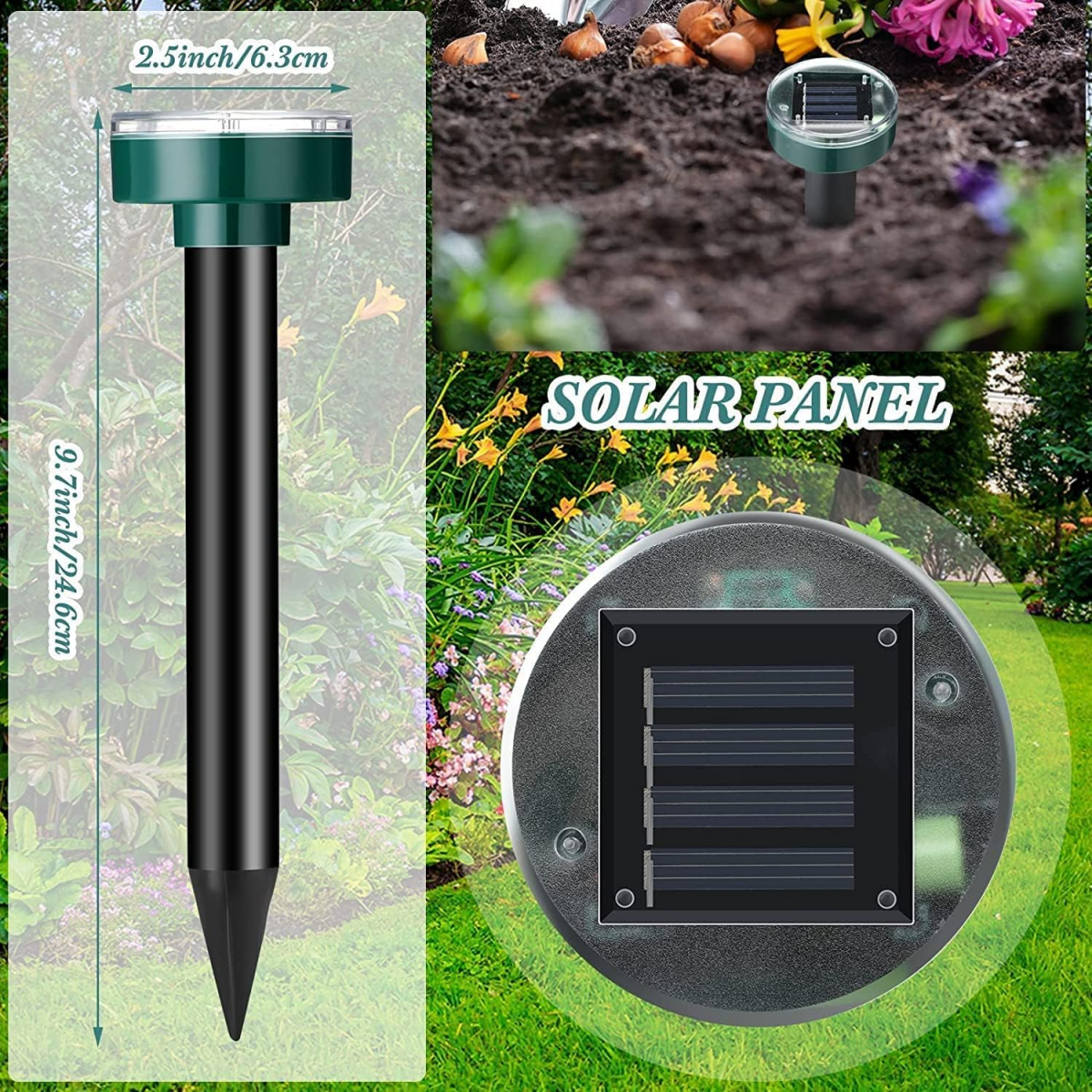 Répulsif solaire contre les taupes,4 pièces répulsif à ultrasons contre les nuisibles -Lutte contre les taupes avec IP65 imperméable à leau,répulsif - 2