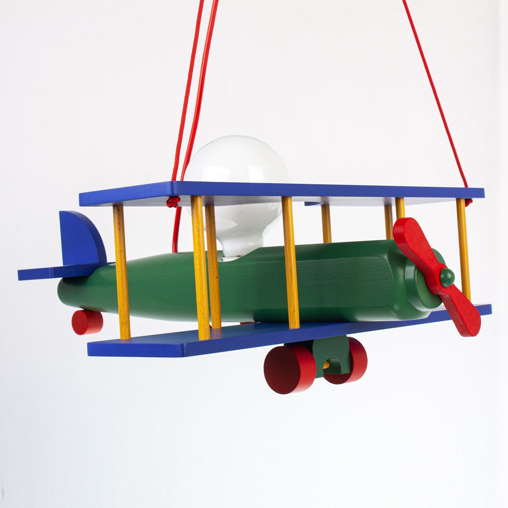 Lampadario a sospensione per cameretta bimbo , aereo in legno 45cm X 42cm. Multicolore - 3