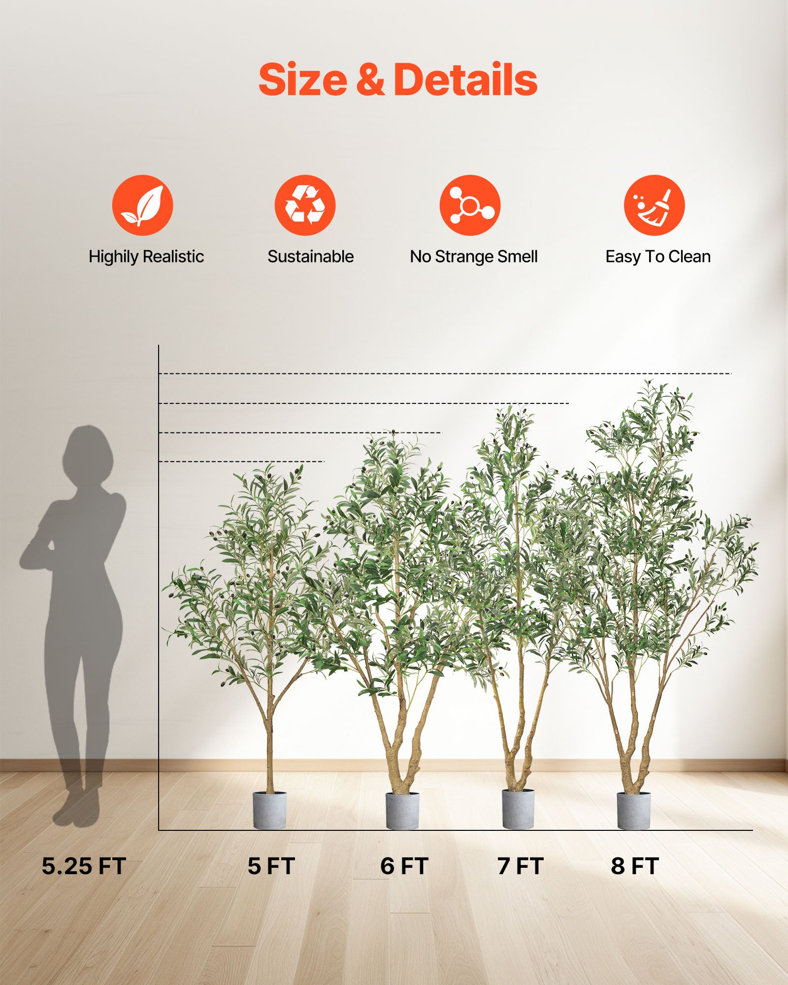 Arbre Artificiel,VEVOR 2,4 m,Plante Artificielle en PE Olivier Artificiel avec Pot Noir,pour Bureau,Chambre à Coucher,Décoration d'Intérieur - 2