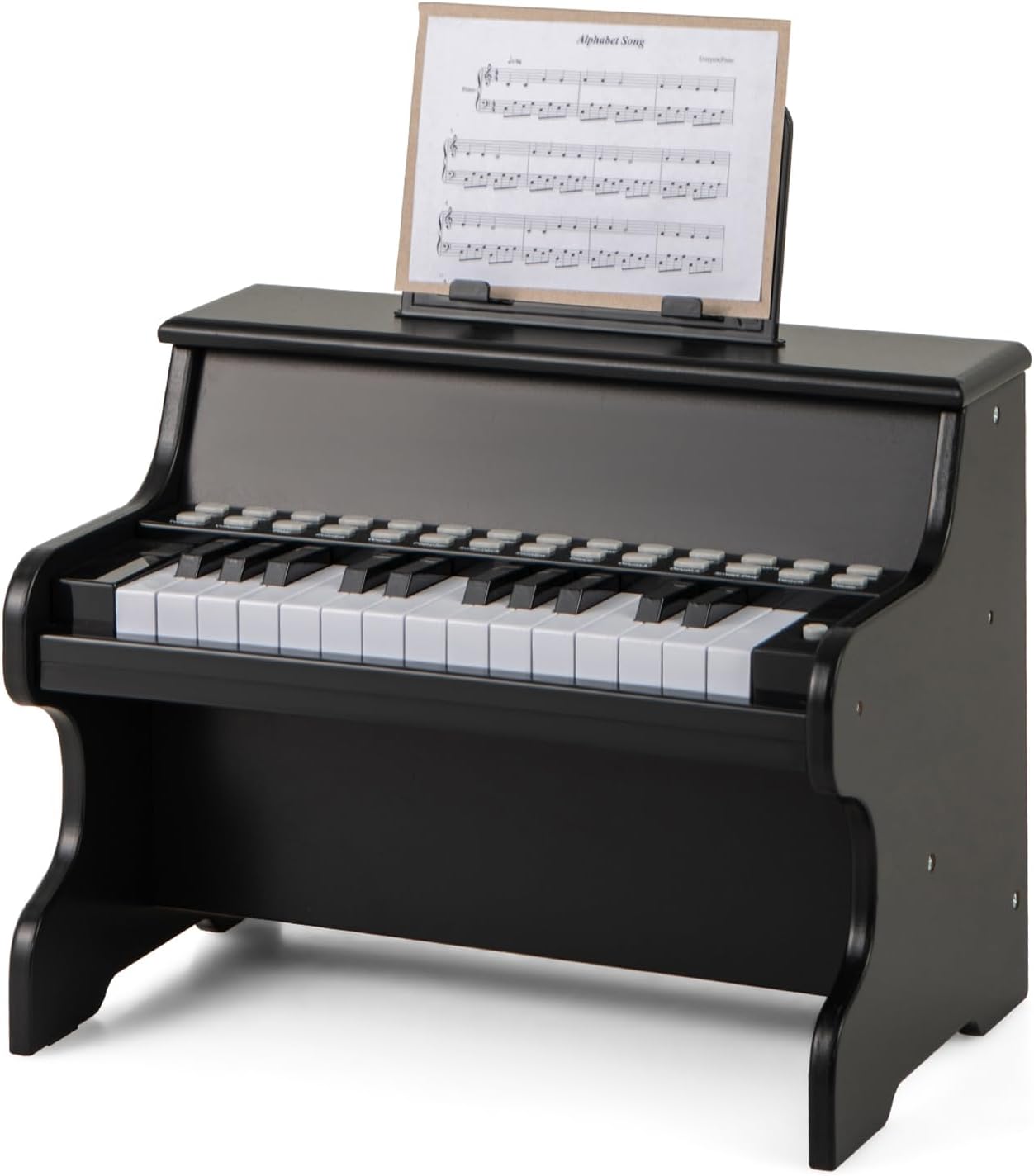 Klawiatura Fortepianowa dla Dzieci z 25 Podświetlanymi Klawiszami, Cyfrowy Fortepian Drewniany z Pulpitkiem, Regulowana Głośność/Prędkość (Czarny)