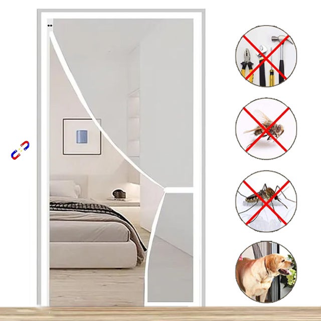 Tenda Anti-Insetti con Magneti e Strisce Adesive, Tenda Magnetica per Porte Anti-Zanzare, Bianca, 110 cm x 220 cm