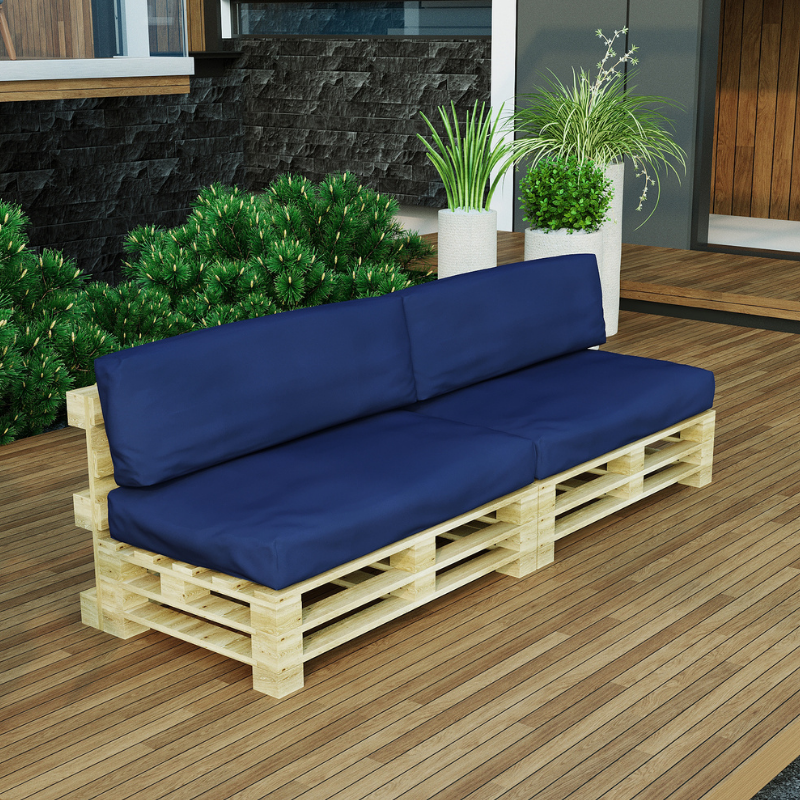 Coussins Palette Déhoussable Imperméable LOT x2 BANANAIR 120x80cm/120x40cm Bleu - 2