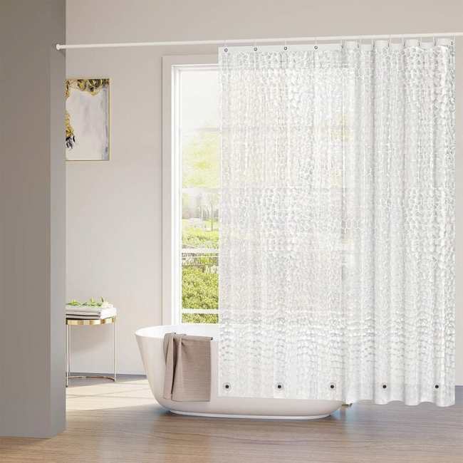 Zasłona prysznicowa z magnesem u dołu. Zasłona anty-pleśniowa Mackintosh z wzorem 3D i haczykami. 180x200 cm, półprzezroczysta.