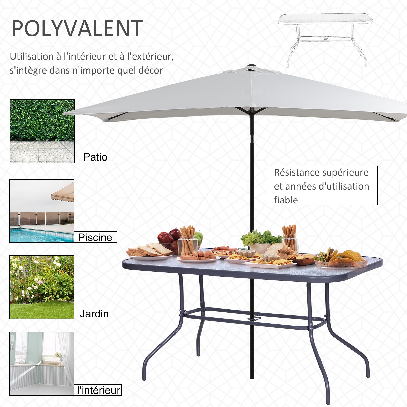 Table de jardin extensible rectangulaire en Métal Gris - 7