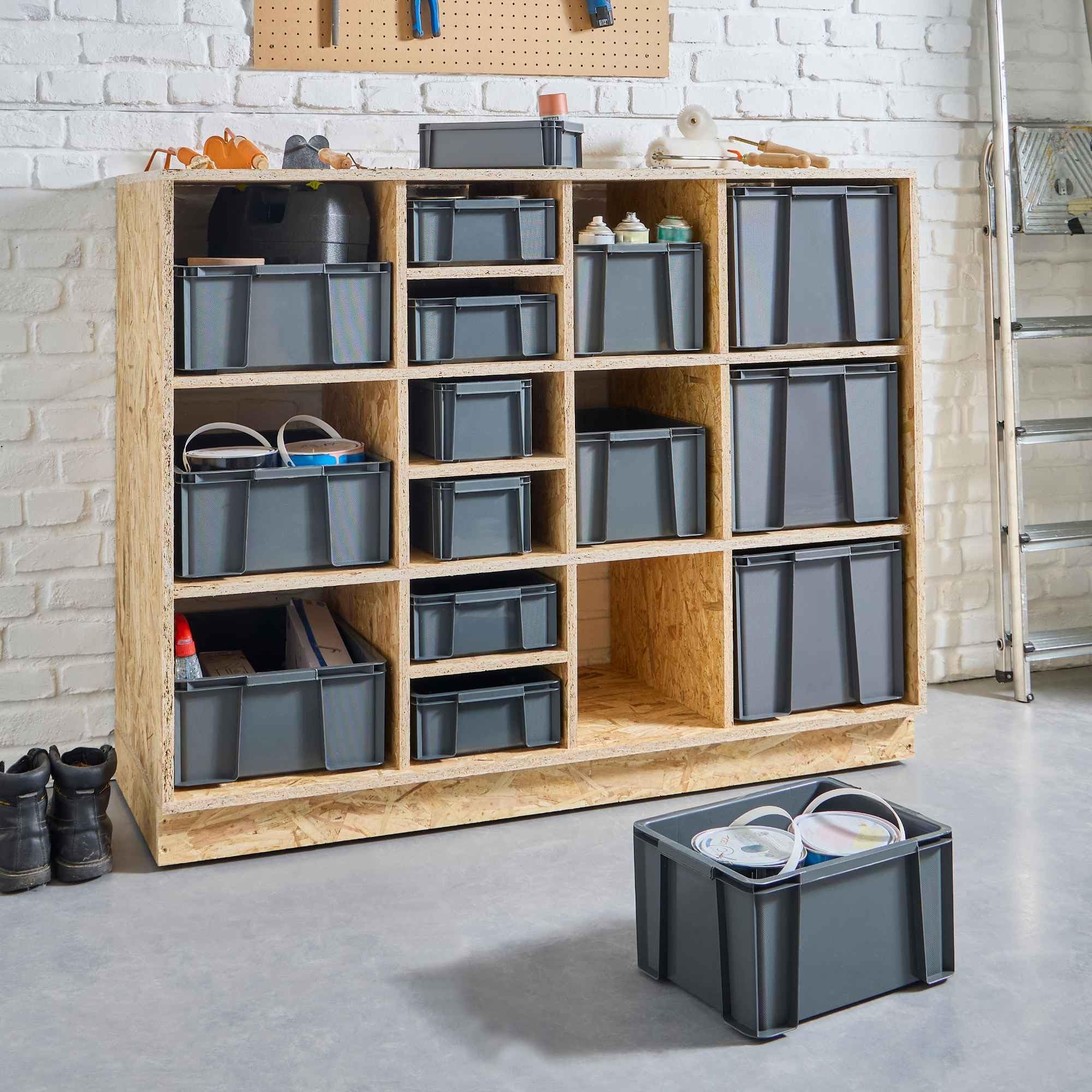Lot de 3 bacs de rangement plastique robustes et renforcés 45L MASTER BOX - gris - 6