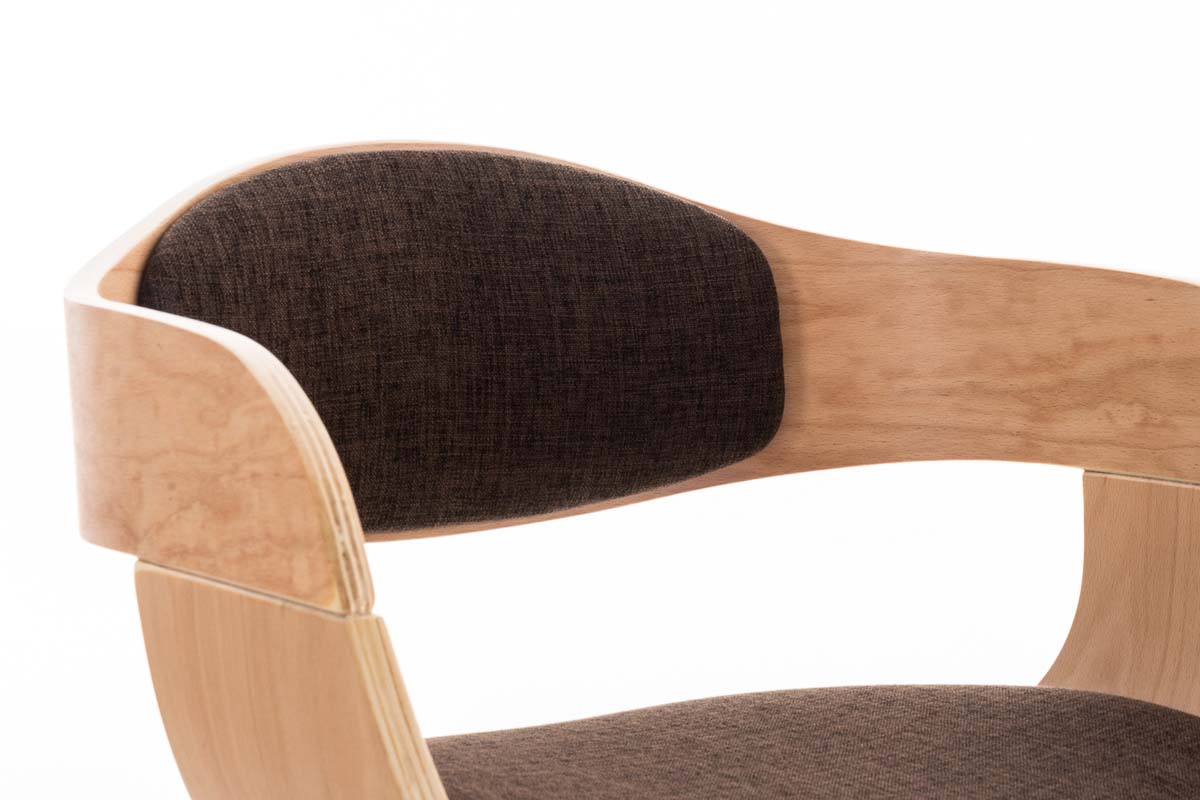 Chaise de bureau sans roulettes visiteur en tissu et bois design retro et confort maximal naturel et marron BUR10539 - 5