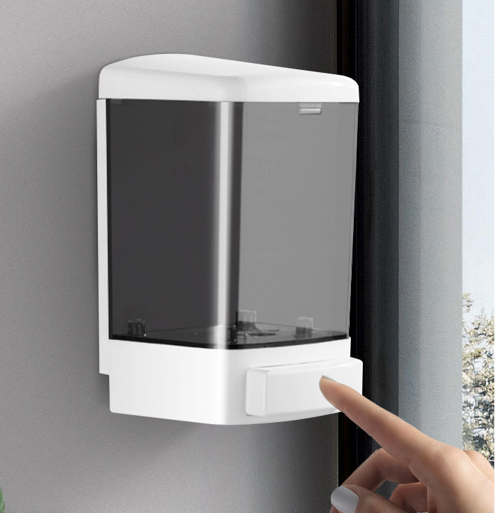 Dozownik do mydła manualny 1000ml - Ścienny dozownik z tworzywa sztucznego na szampon do łazienki lub kuchni, przezroczysty, bez wiercenia