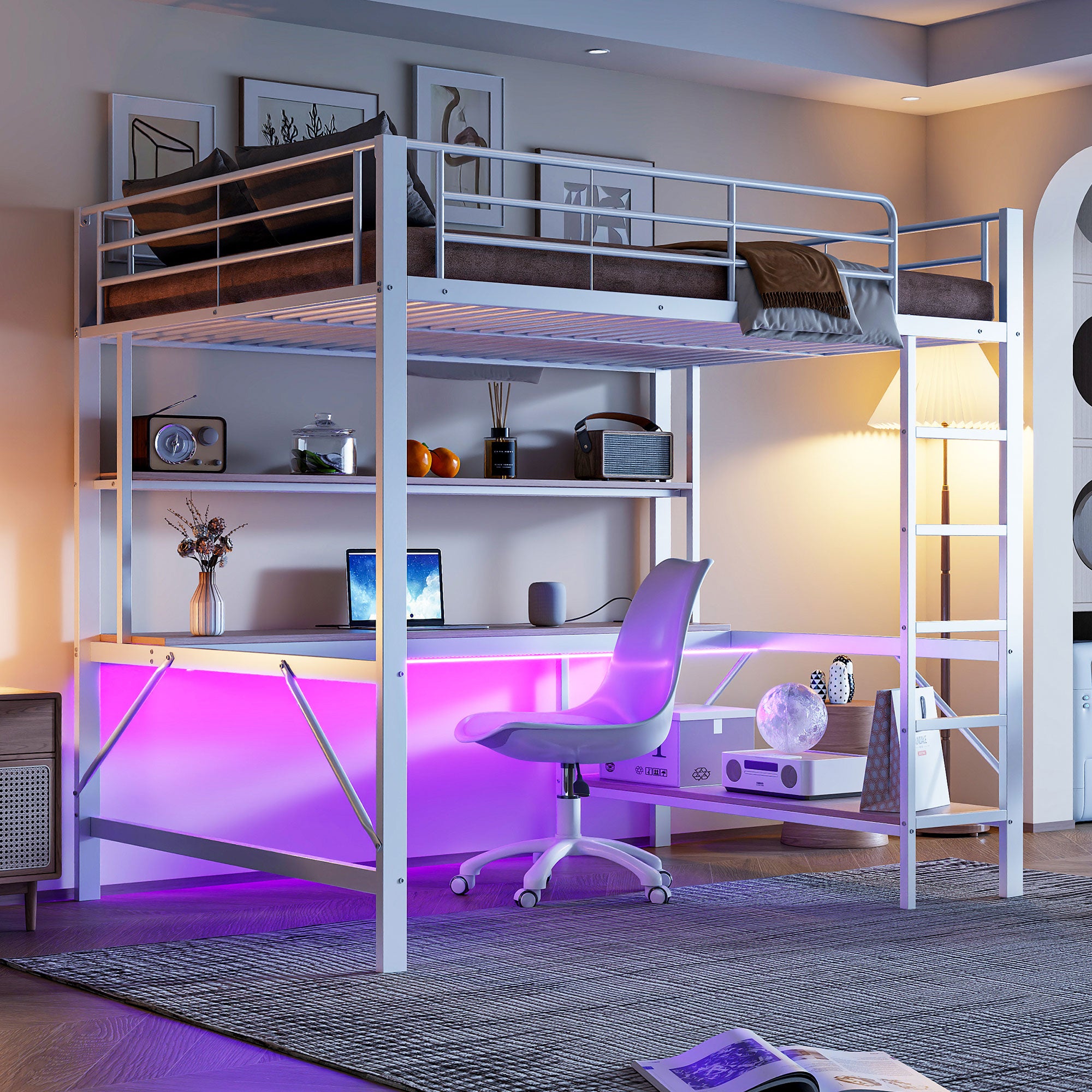 Letto a soppalco 140x200 cm - con barriere - con scaletta - con USB e ...