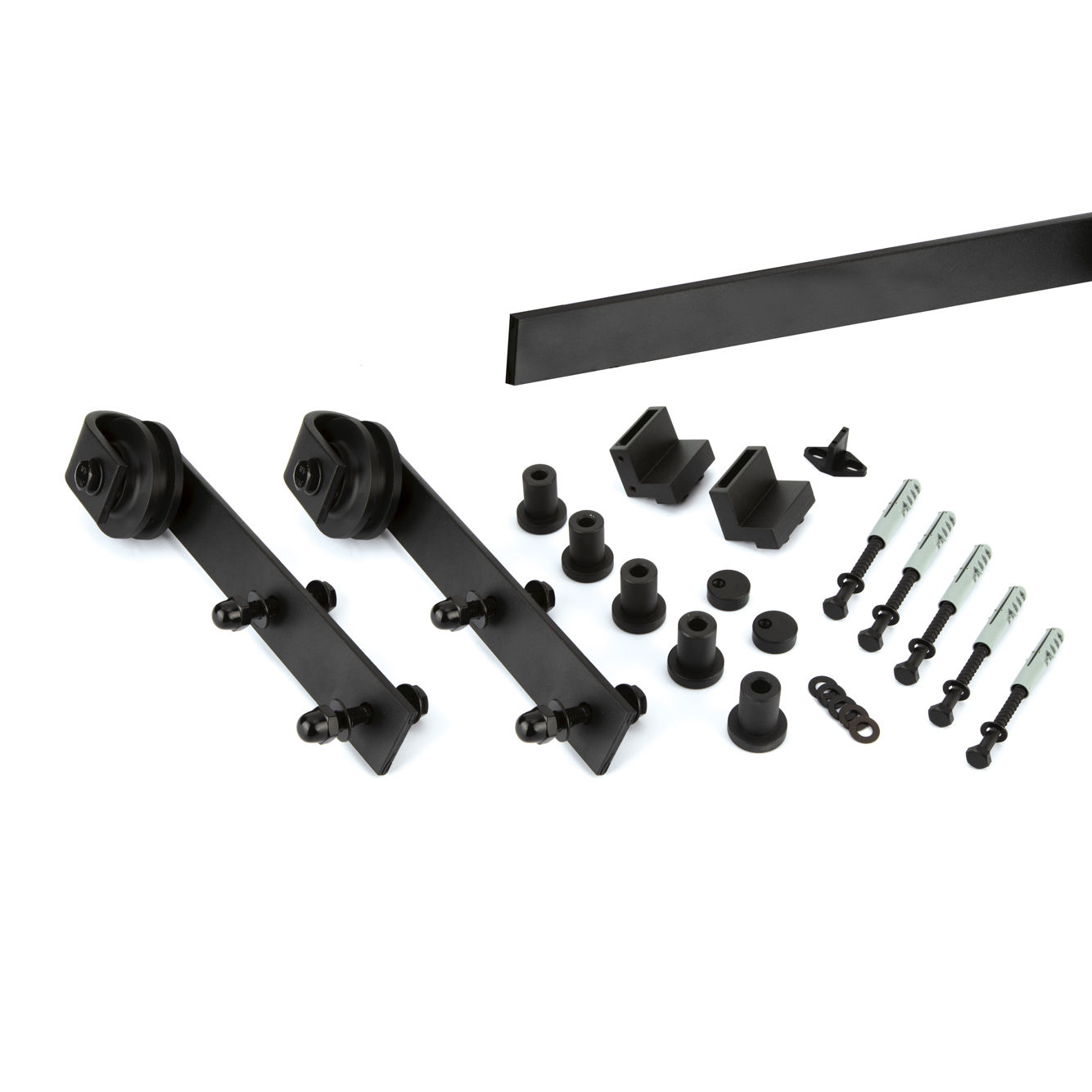 Kit herrajes puerta corredera madera granero negra 2m con amortiguadores