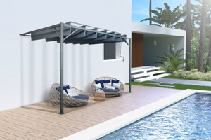 Pergola bioclimatique adossée BAHIA 3x3 m Toile Gris anthracite - lames orientables