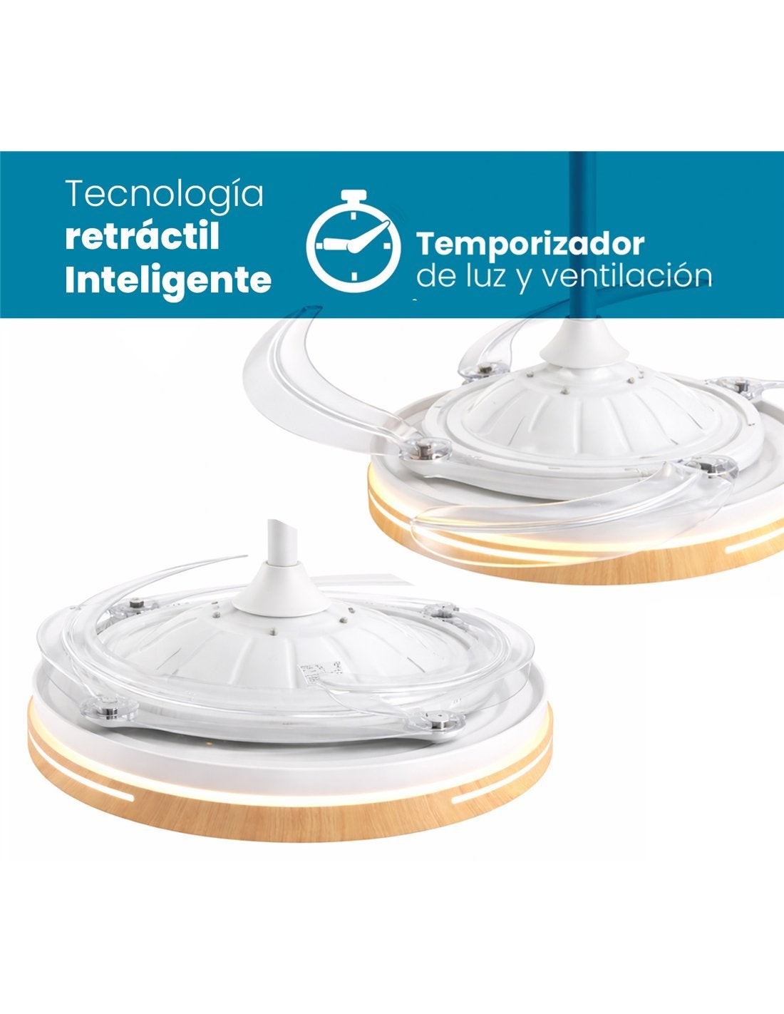 JARDIN202 - Ventilador de Techo con 4 Aspas Retráctiles, Motor DC, Wifi, Tuya App, Luz LED Regulable, 6 Velocidades | 50 cm (Vejer Wifi) - 7