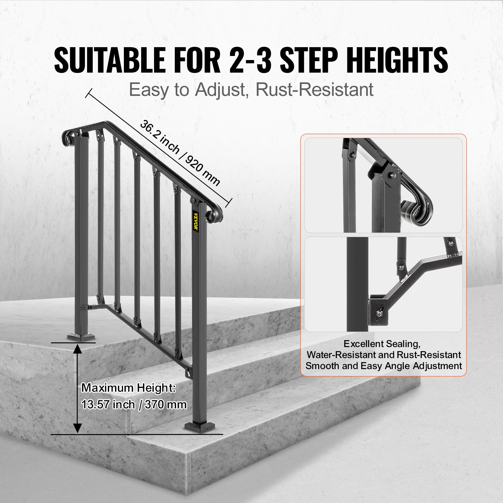 Rampe d'Escalier VEVOR 2 à 3 Marches Garde-corps pour Escalier Main Courante Noire pour Escalier - 3