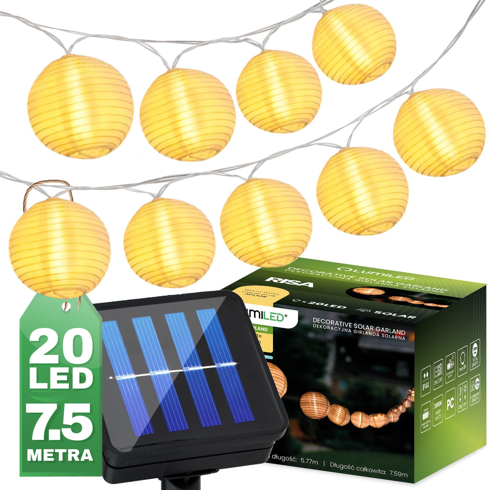 Girlanda Solarna Lumiled Ogrodowa 20x LED Ozdobne Lampiony 7.59m 3000K Ciepła biel 1 szt.