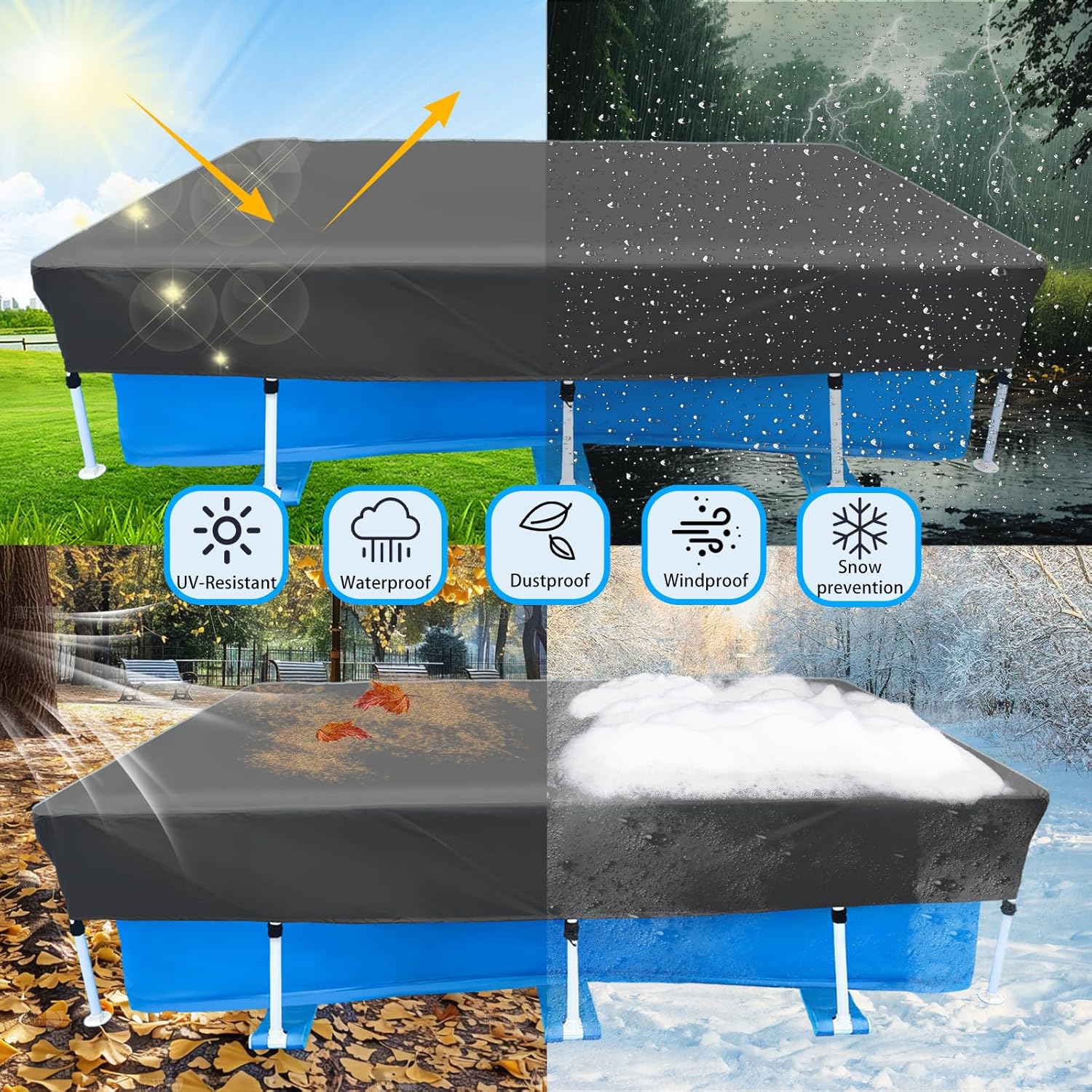 Bâche de Piscine Rectangulaire 230 x 160 cm pour Piscines 2.20 x 1.50 m Pool Cover Facile à Installer Bâche de Couverture - 5