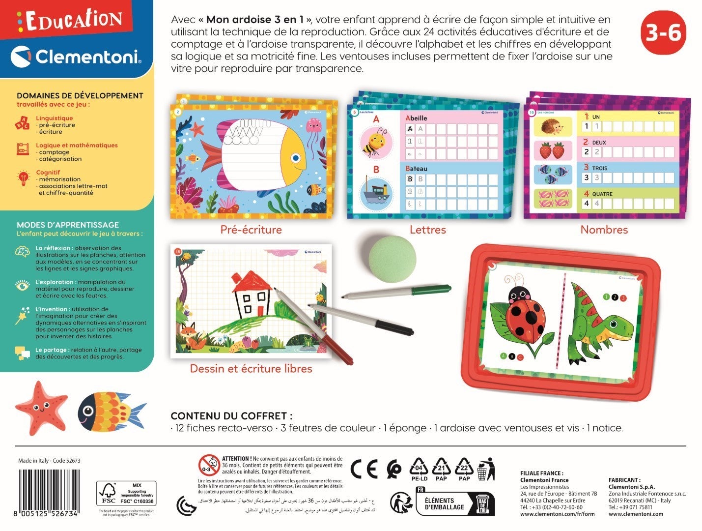 Jeu d'écriture pour enfants - Clementoni - Mon atelier d'écriture - Alphabet et pré-écriture - 5