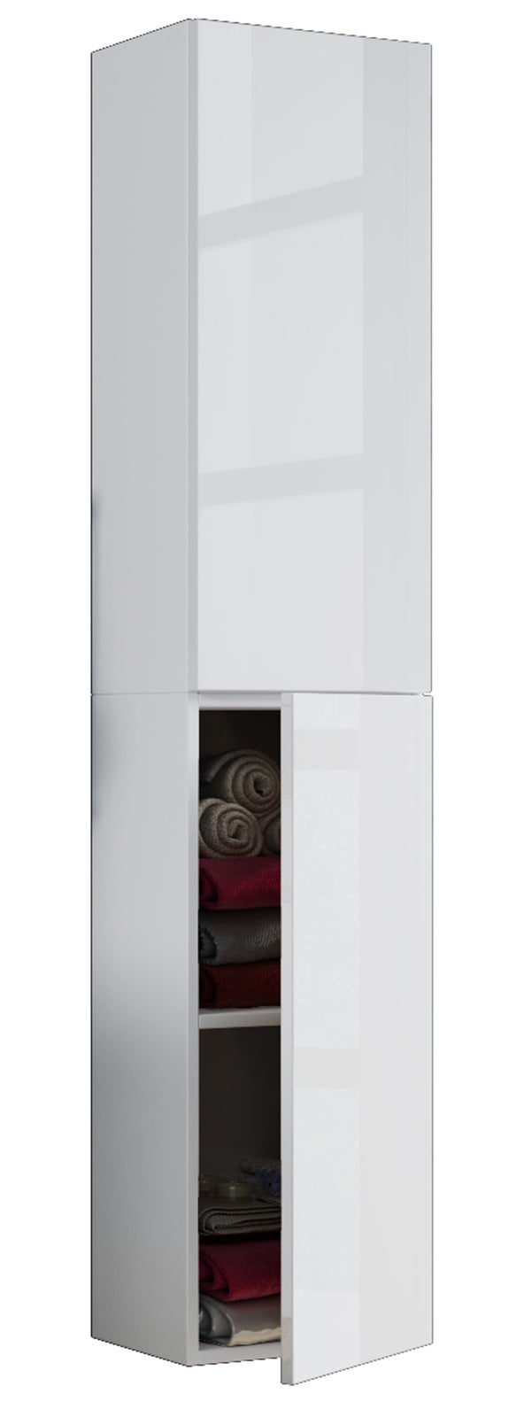 Armadio Alto Autoportante In Lino, Bianco, 46x36x152 Cm, Con 3 Cassetti, 2 Ripiani Aperti E Vano Con Ante, Per Bagno E Camera - 2