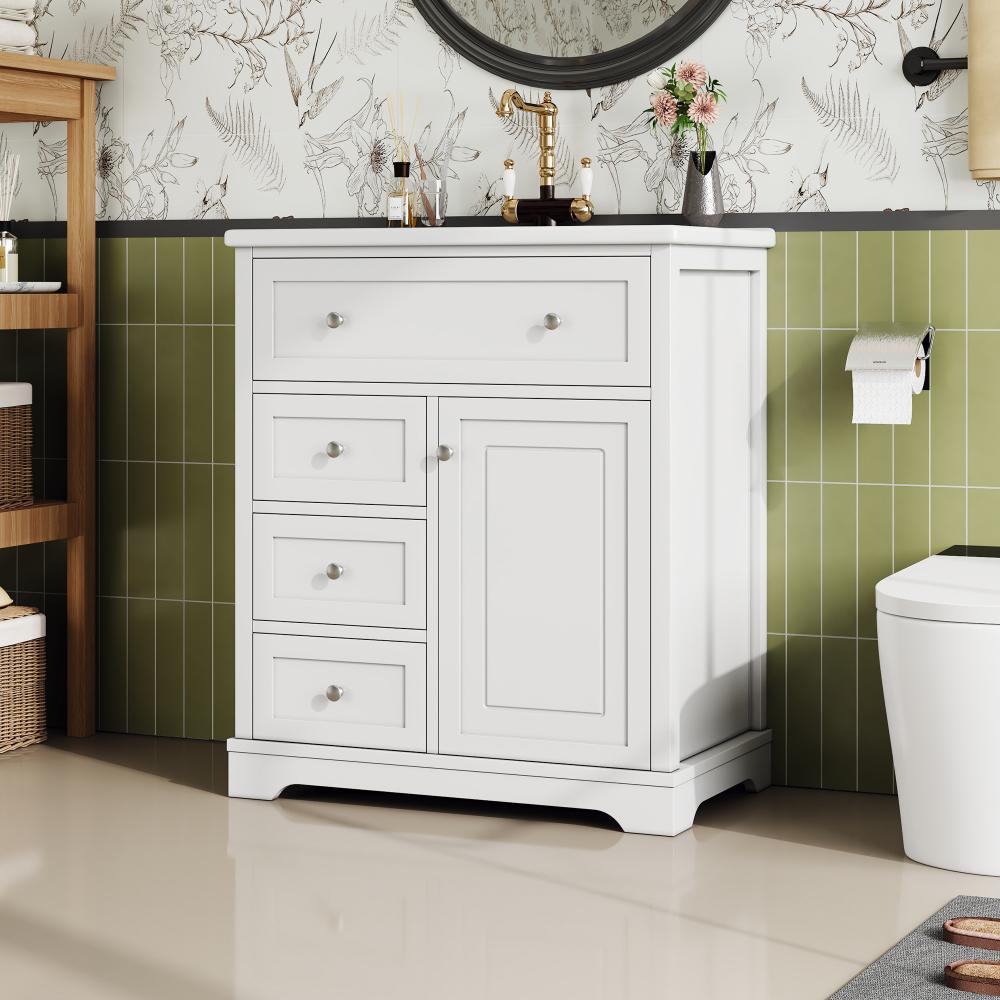 Meuble vasque salle de bain blanc 76 cm – 3 tiroirs silencieux, rangement, vasque céramique – 76x46x87 cm - 4