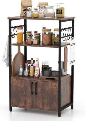 Scaffale Da Cucina Industriale 3 Ripiani Con Armadietto - Marrone E Nero, Multiuso Per Casa - Foto 4