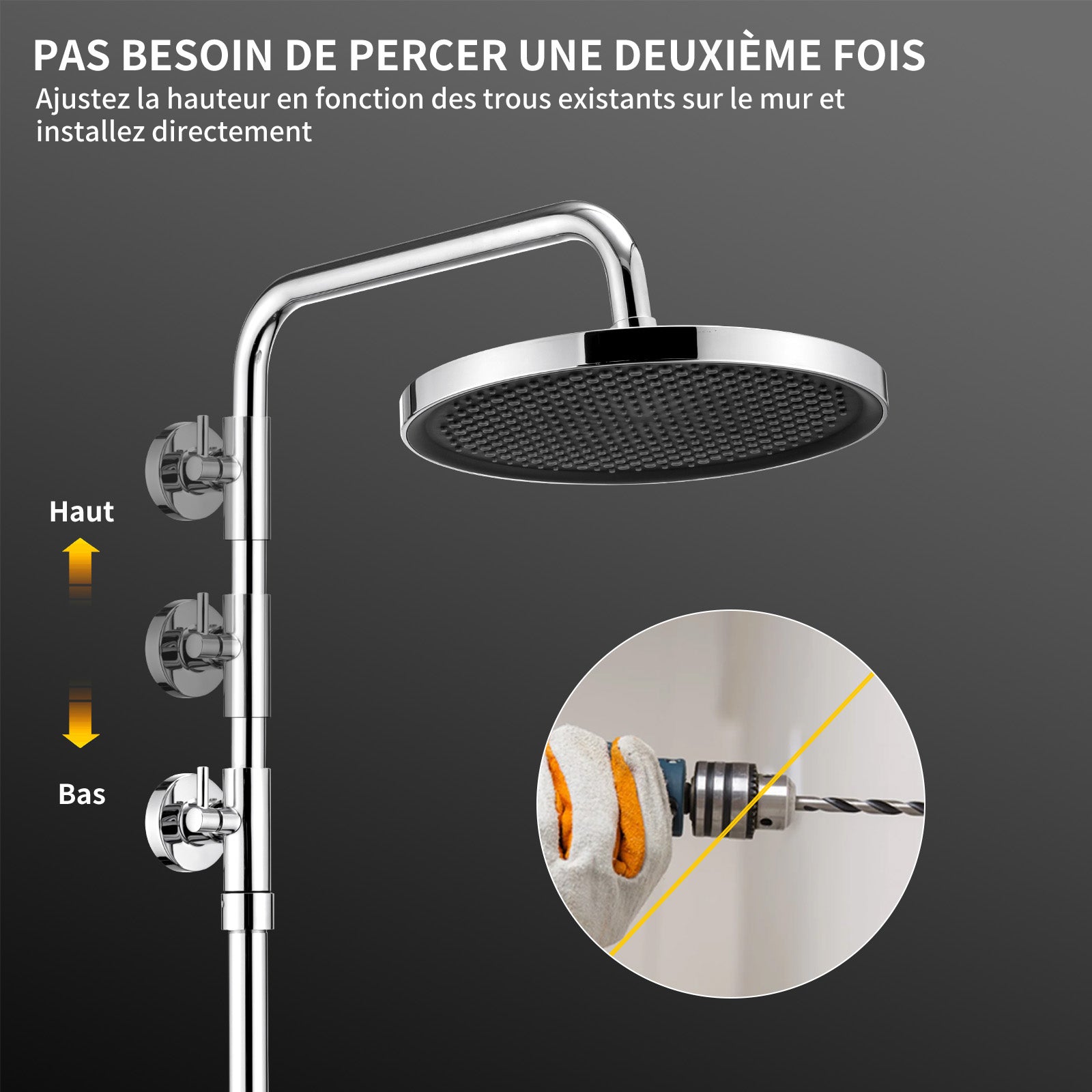 Colonne de Douche Thermostatique, Ensemble de Douche Hauteur Réglable sans Percement Supplémentaire Chromé avec Douchette 3 Jets, Mitigeur en Laiton - 2