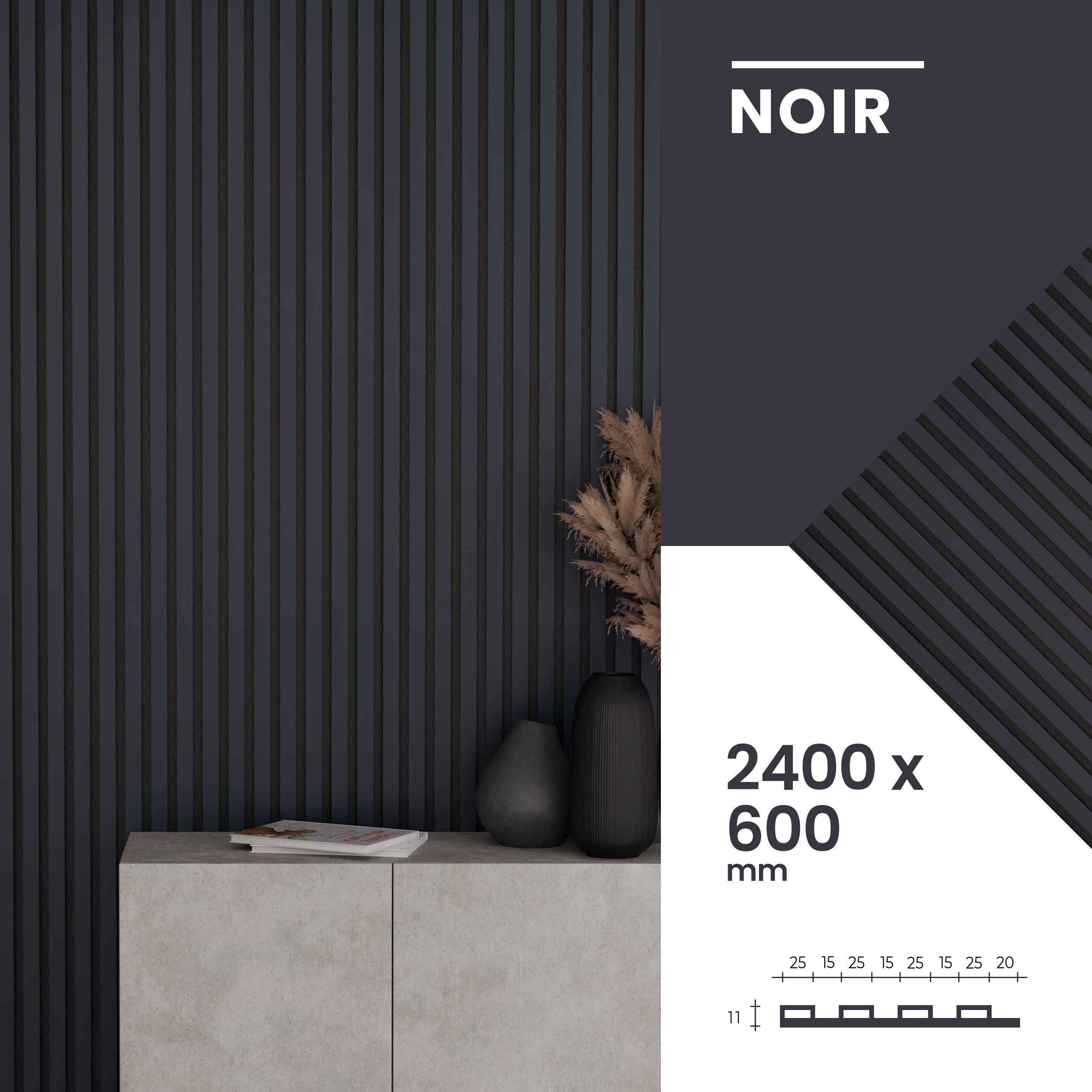 Lot 4 pièces - Panneau Acoustique - Noir Mat - Feutrine Noir - 240x60x1.1cm - 4