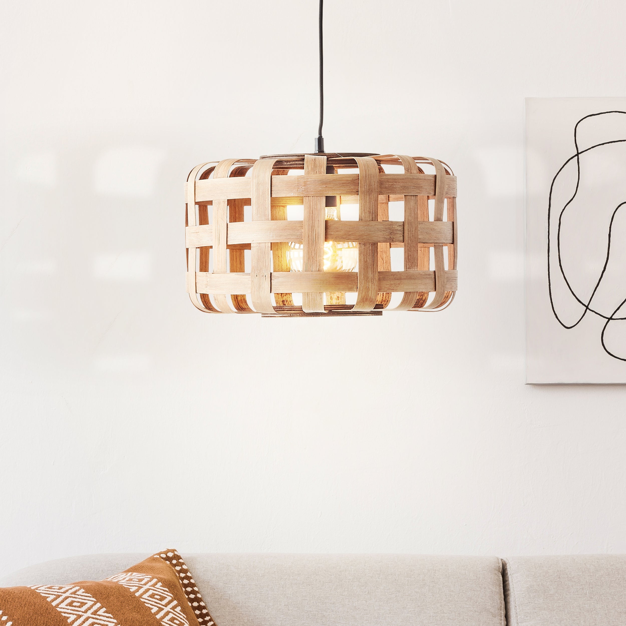 Brilliant Woodline lampa wisząca 1-punktowa bambus 36cm metal/tkanina brąz 1x A60, E27, 60W - 5