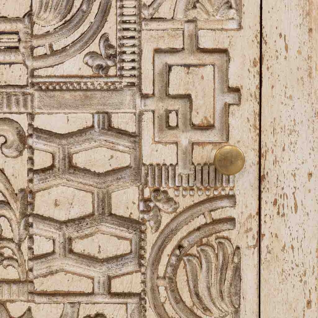 Comodino in legno intagliato a mano beige, 40x35x60h cm - 7