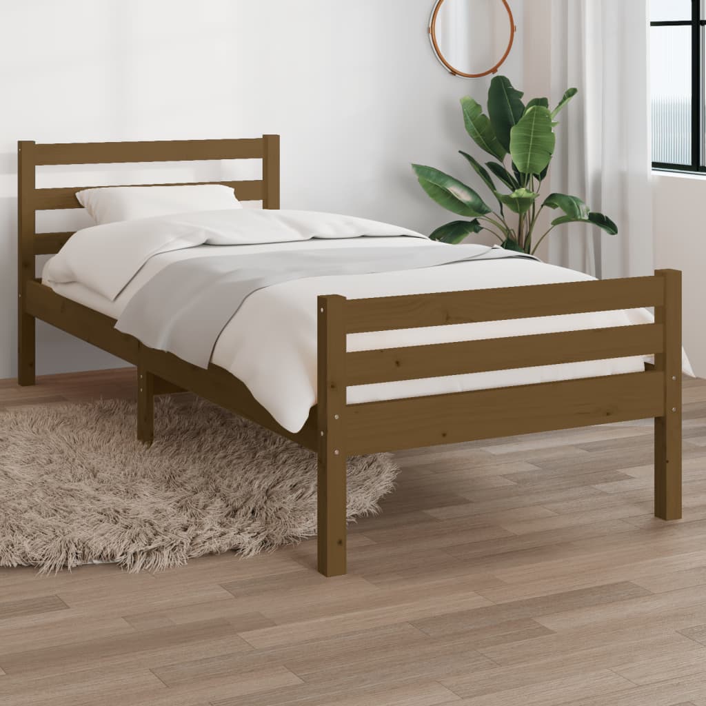 Cadre de lit Marron miel Bois massif 140x190 cm | Leroy Merlin