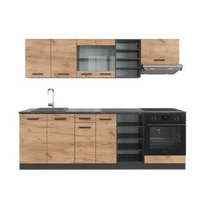 Cuisine en angle R-Line, 257 x 277 cm J-Shape, PT Chêne, Rouge