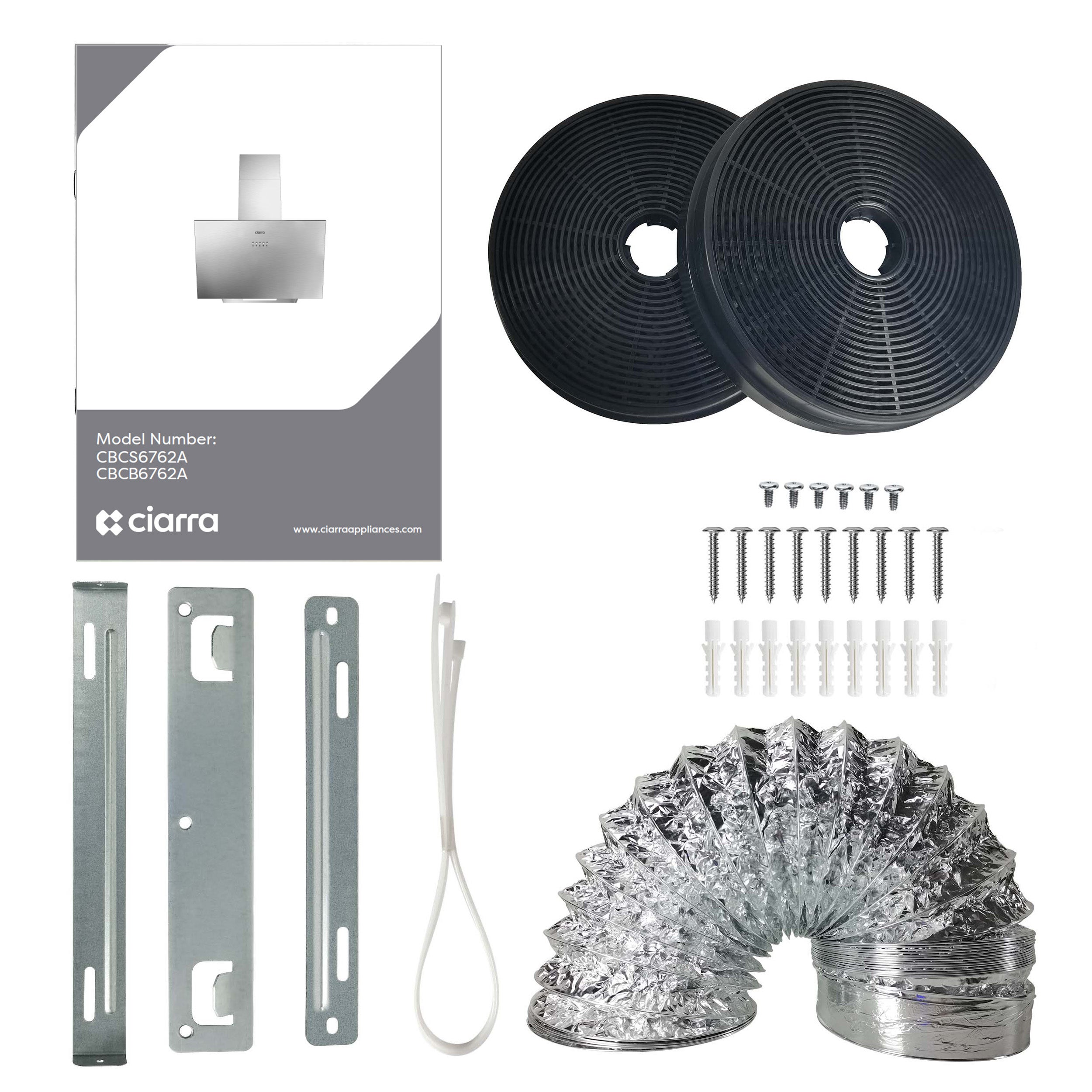 CIARRA Cappa a Parete 60cm 674m3/h A+++ 3 Velocità Ricircolo o Scarico con Condotto Incluso 2 Filtri a Carbone Nero CD6762AB - 9