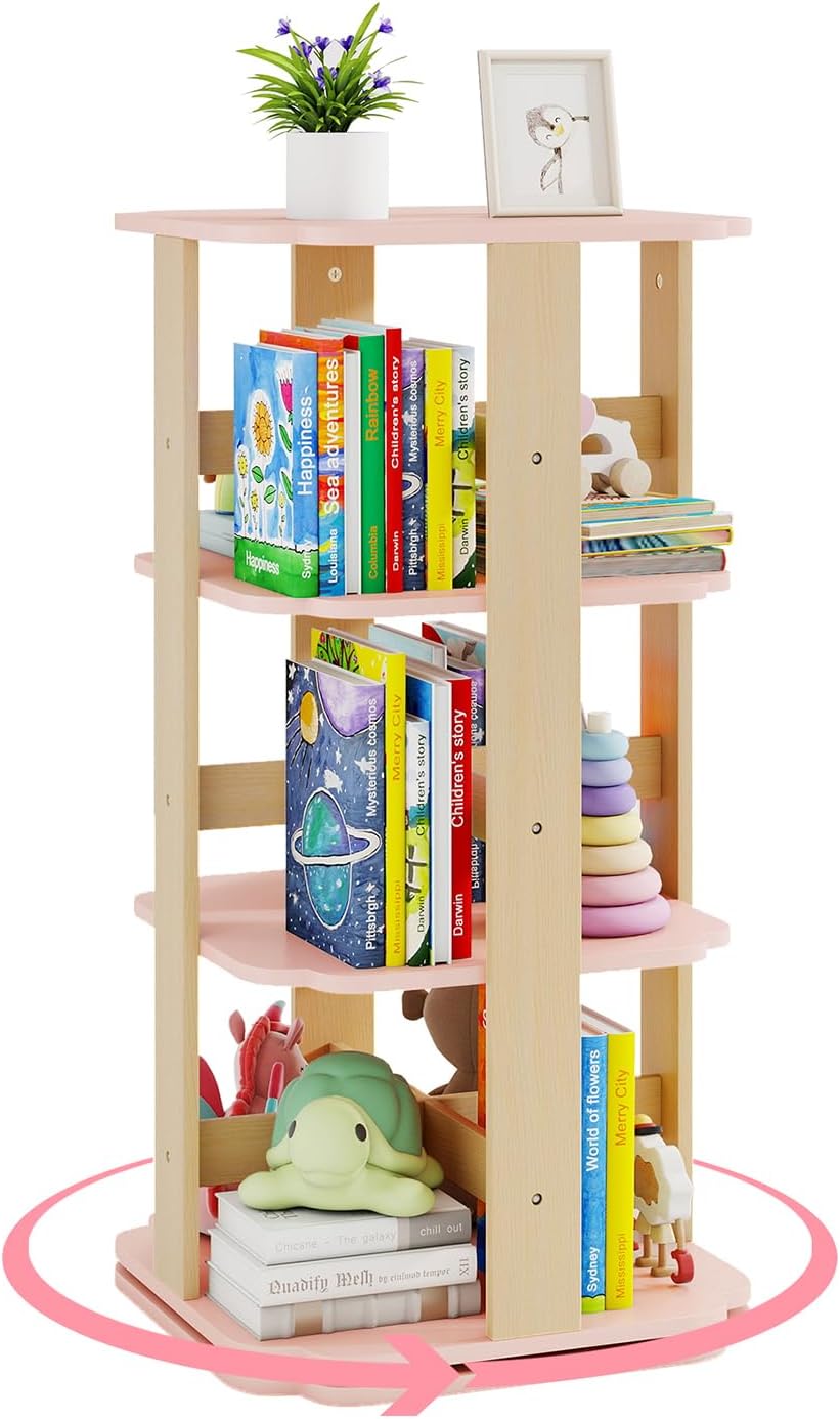GOPLUS Scaffale per Libri in Legno per Bambini con Ruote Piroettanti