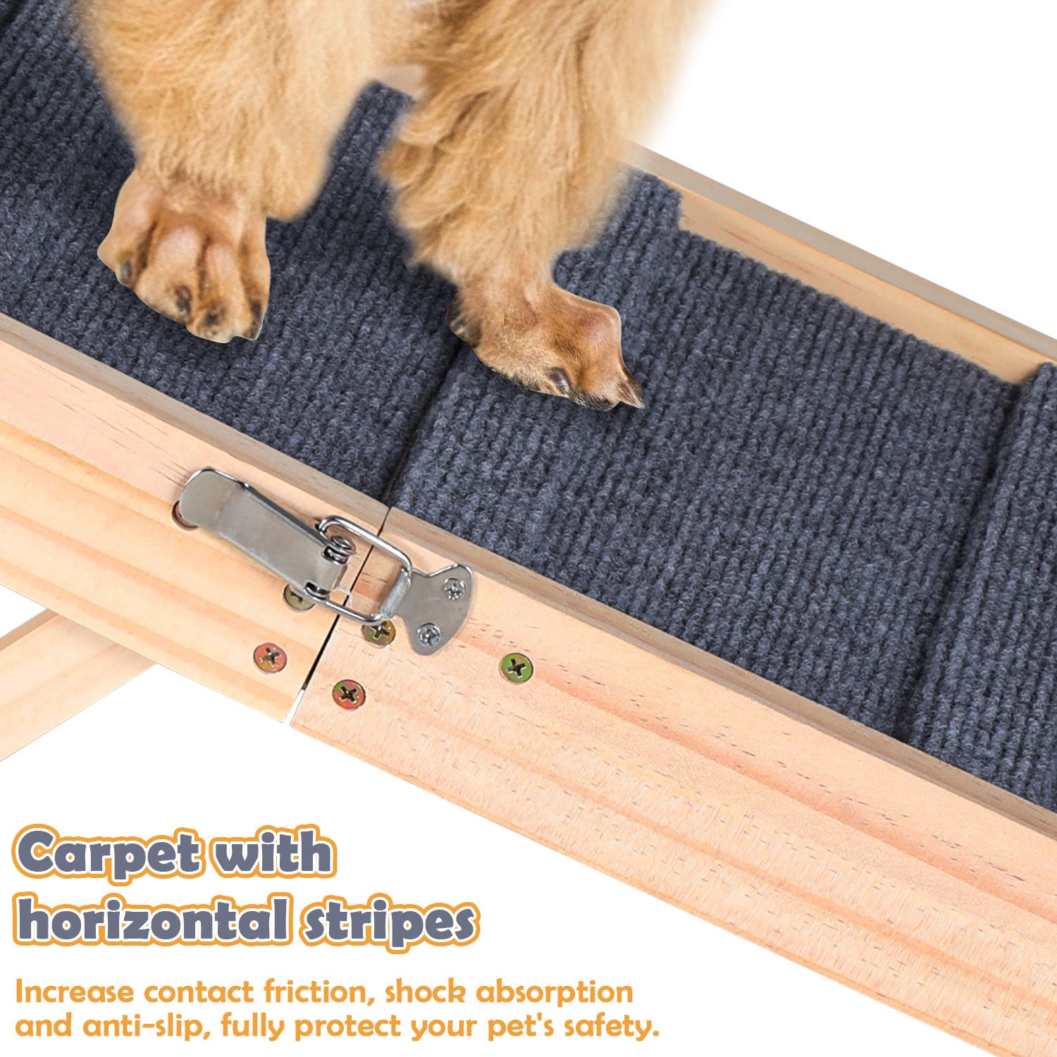 Rampa plegable de madera para perros y mascotas con alfombrilla de tracción antideslizante de 5 patas - 3