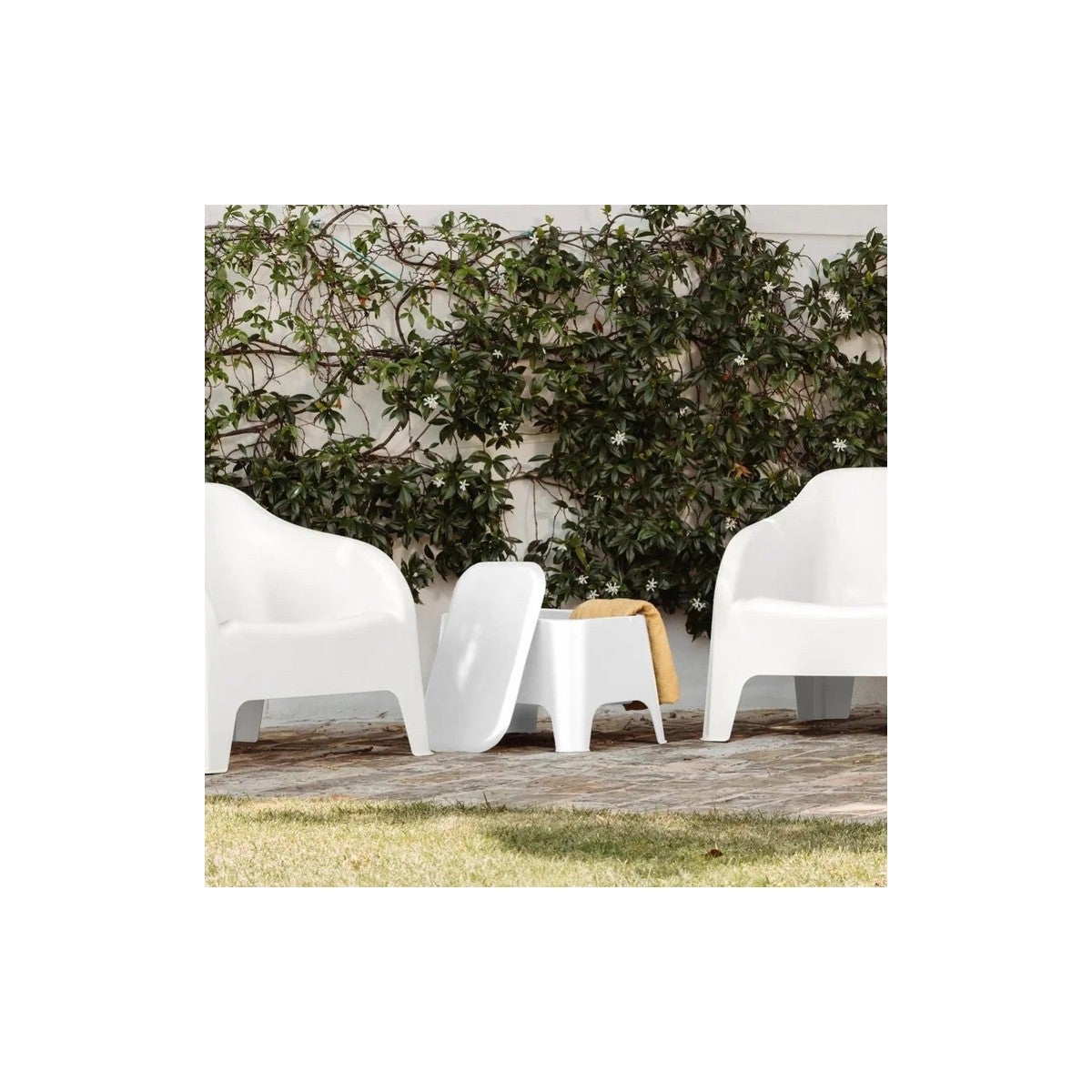 Tavolino in Resina da Esterno-Giardino Portaoggetti Petra Bianco - 4