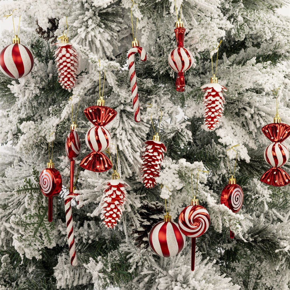 Lot de 15 décorations de Noël à suspendre, en forme de canne à sucre, de sucette à la menthe poivrée et de paillettes, pour le sapin de Noël, la fête | Leroy Merlin