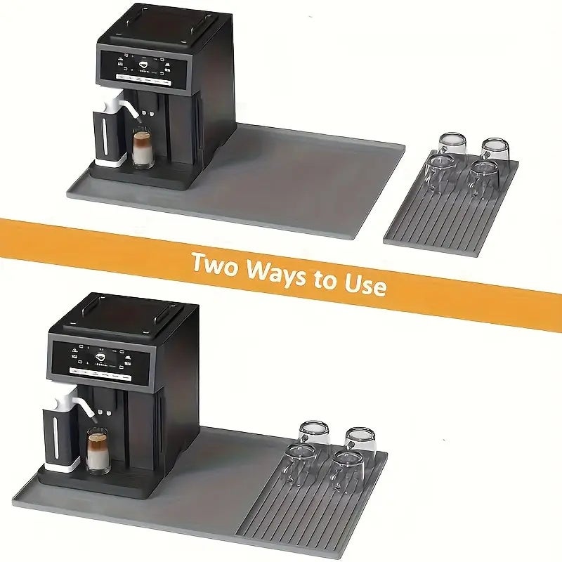 Tapete de silicona 2 en 1 para café, escurridor de platos, para cafetera, diseño antideslizante y bandeja de drenaje extraíble. - 4