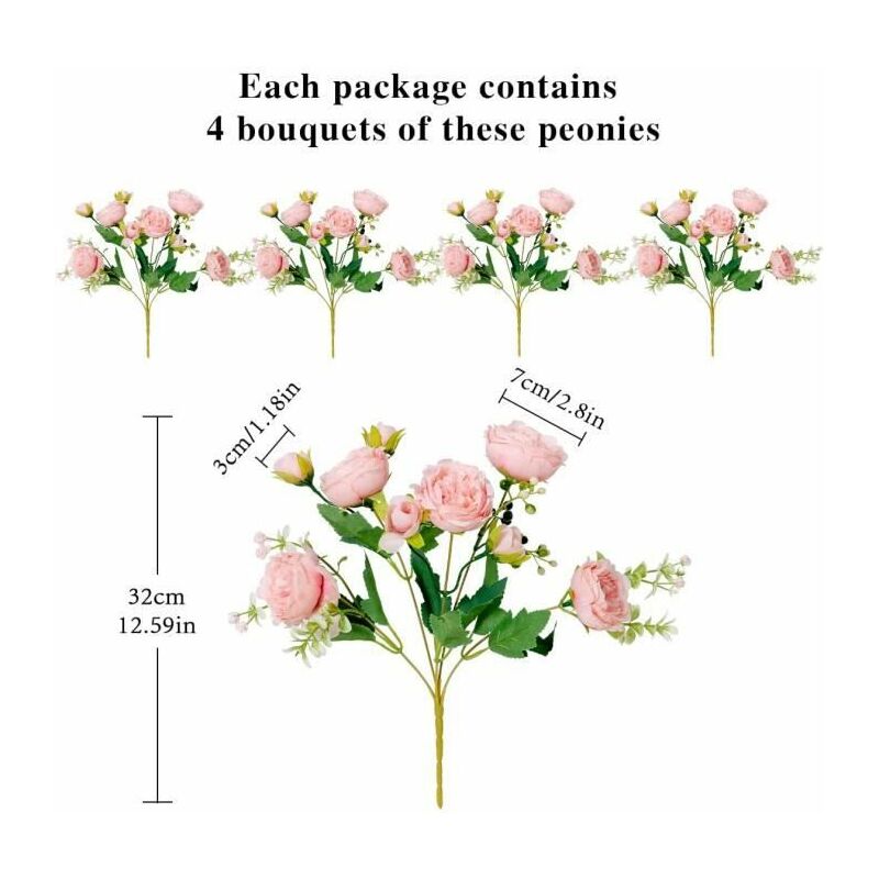 Lot de 4 bouquets de pivoine artificielle fleurs artificielles en soie pour mariage, maison, table, fête, décoration de fenêtre - 2