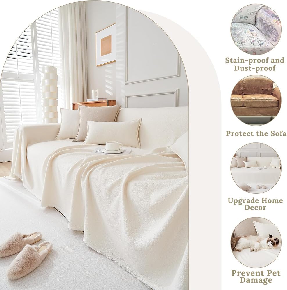 180x130cm Plaid Canape Grande Taille Crème, Impermeable Chat Anti Griffe Couverture Canape Universelle 1 2 Places Angle Décorative Housse de Canapé - 4