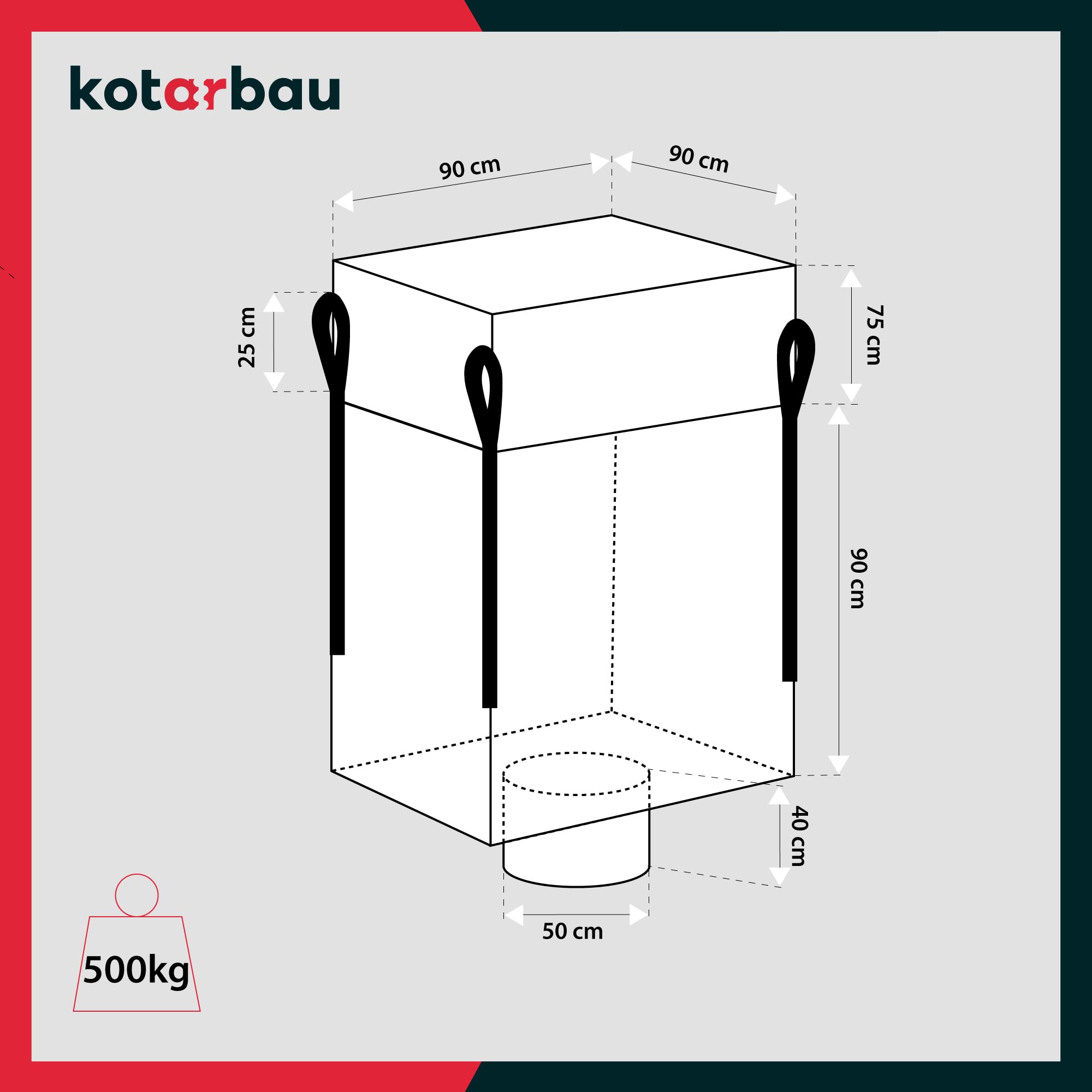 Sac Big Bag Vide, Sac Gravat Chantier 90x90x90 cm 500 kg avec trémie de vidange et goulotte 2 pièces - KOTARBAU - 3