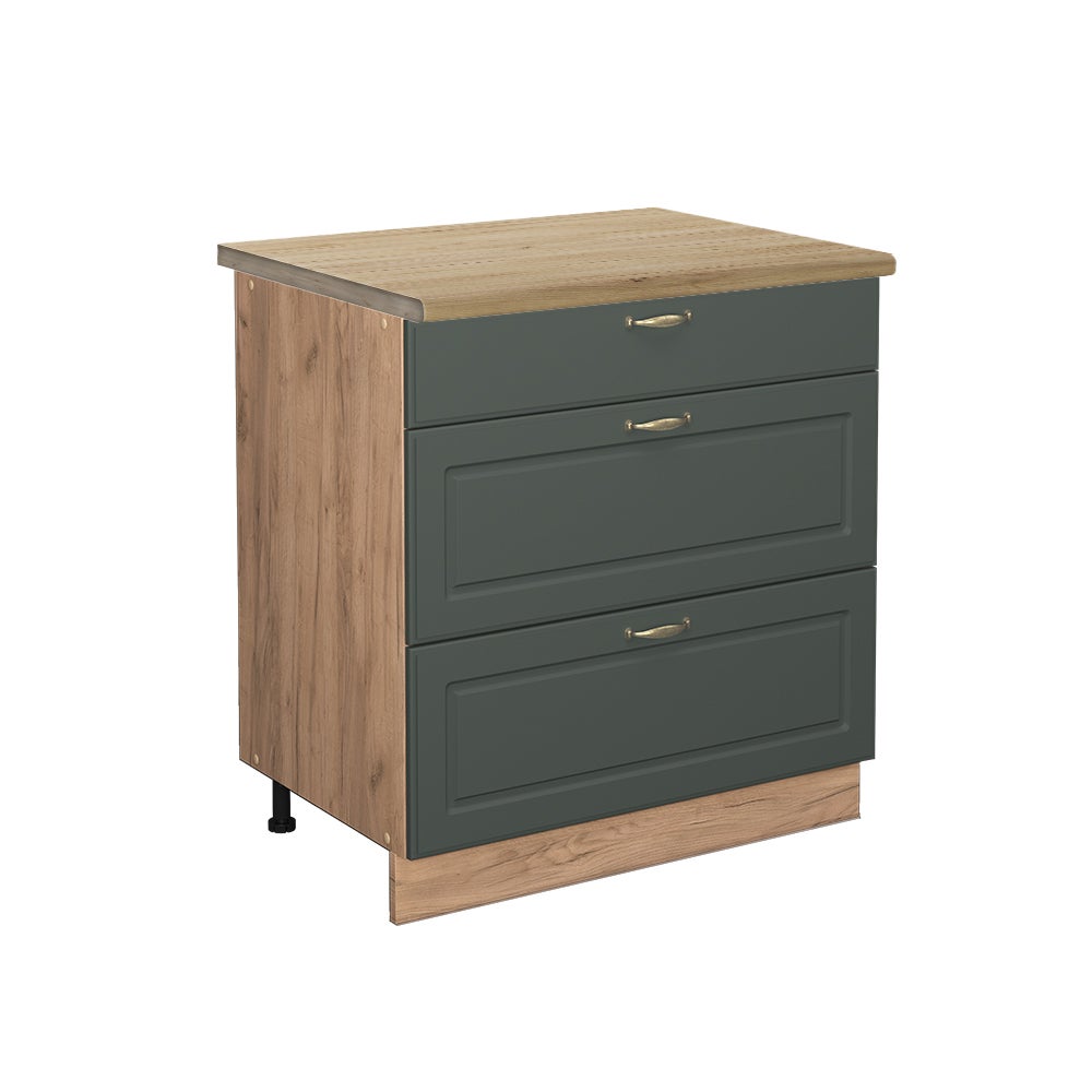 Vicco Szafka dolna do kuchni Fame-Line, Green Gold Country, 80 cm z 3 szufladami, BP Dąb