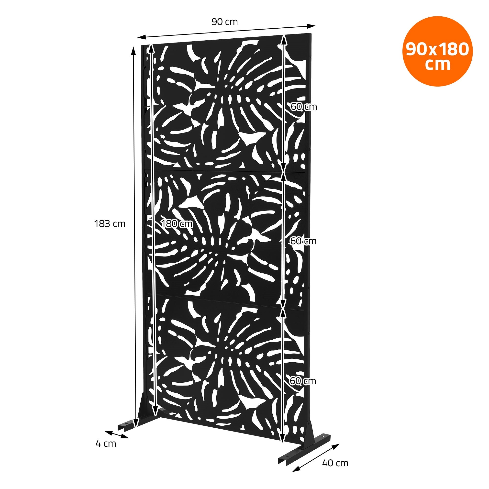 Brise-vue métallique roma 90x180 cm en acier modèle autoportant à 3 panneaux extensible avec supports paravent décoratif résistant aux intempéries - 2