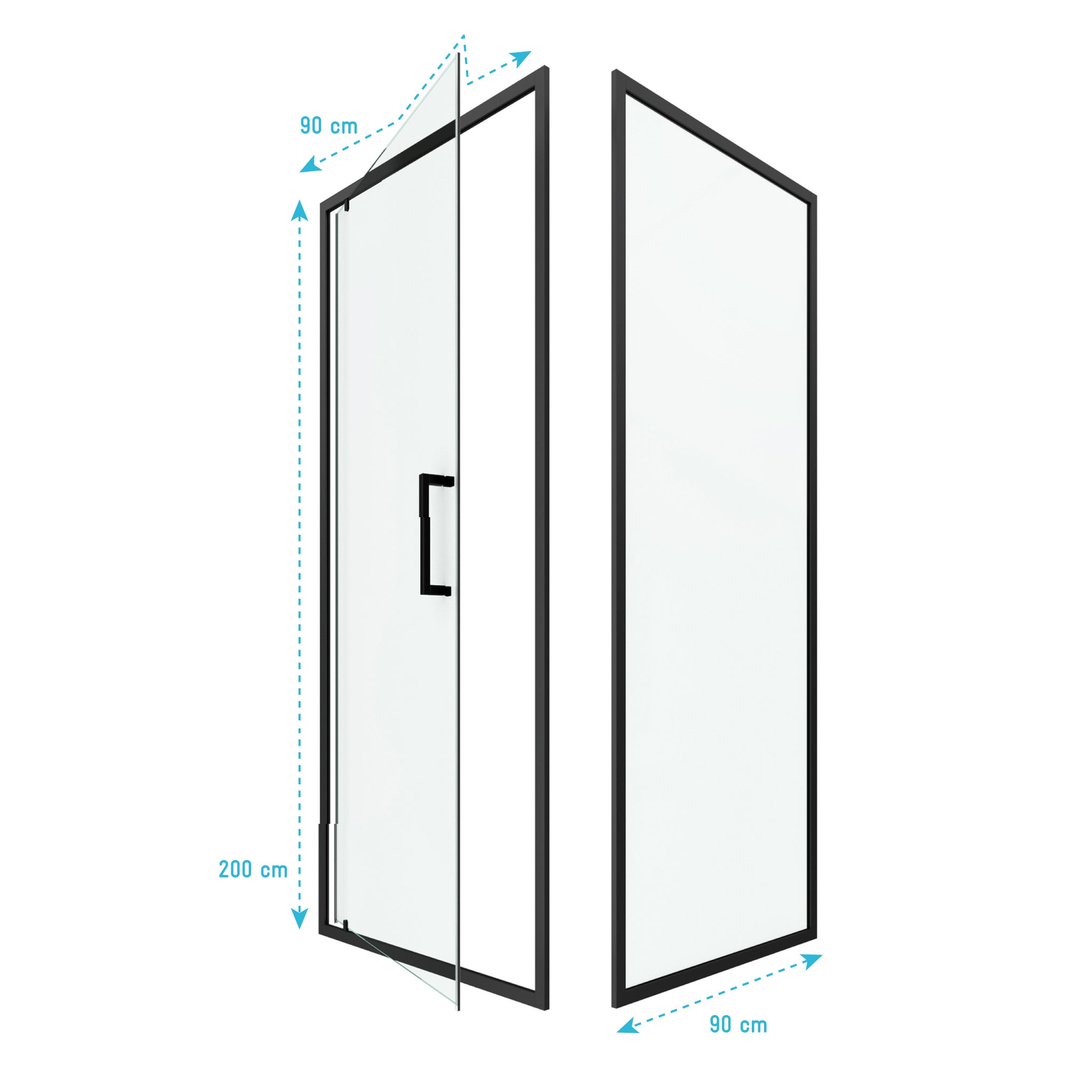 Porte de douche Pivotante et retour 90x90x200 - Profilés noir mat - CRUSH PIVOTANTE - 5