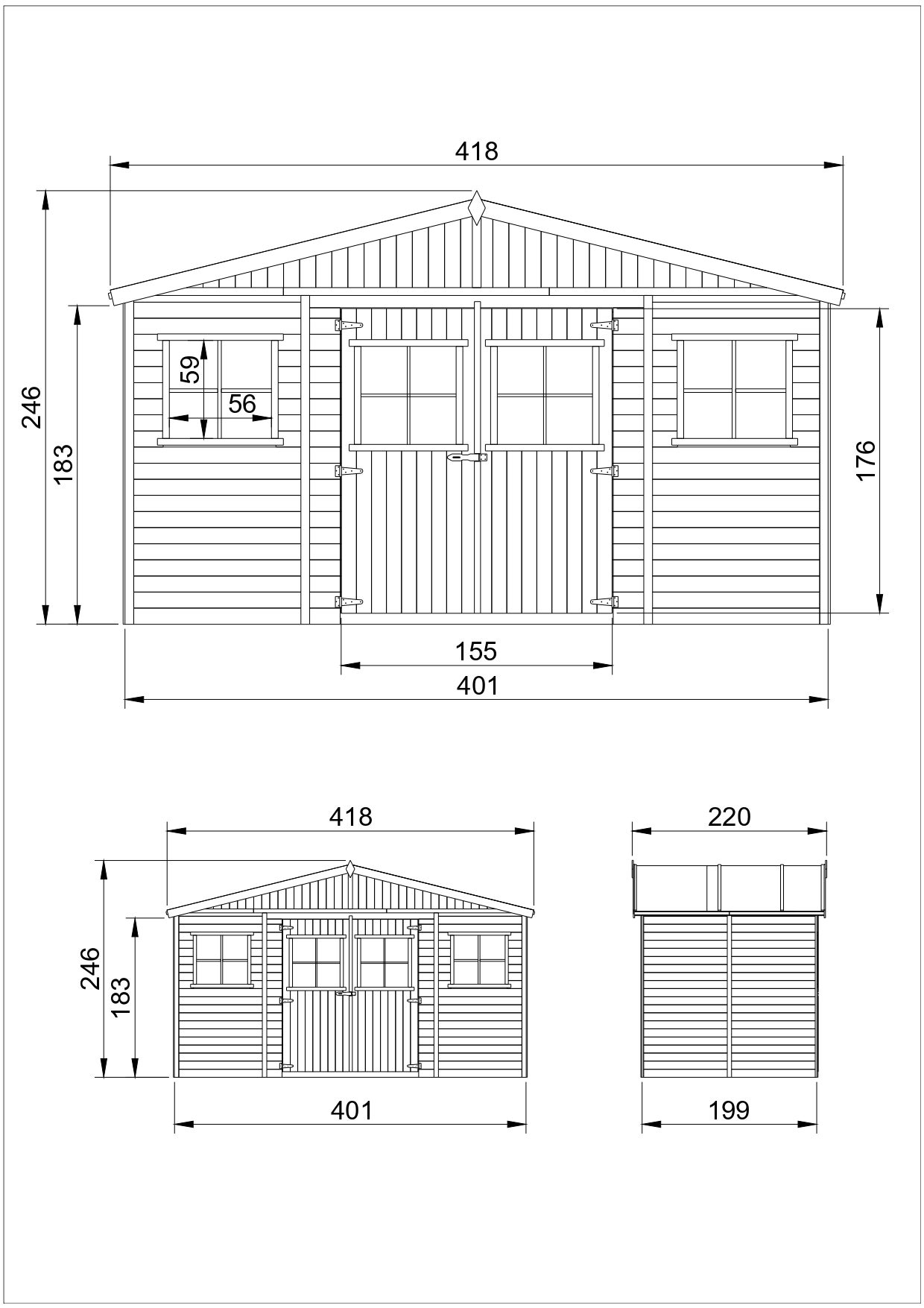Cobertizo de madera para jardín CON SUELO TRATADO - A246x418x220cm/8m2 Cobertizo de madera natural - Taller de Jardín - TIMBELA M332+M332G - 8