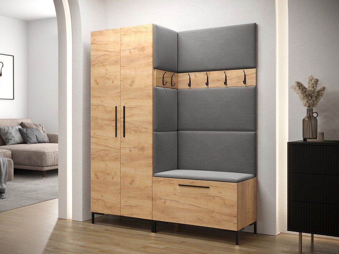 Conjunto para corredor Tivsoa 100, 196x158x44cm, Craft carvalho, Placa de aglomerado laminado, Tecido, Colocado, Montado nas parede - 2